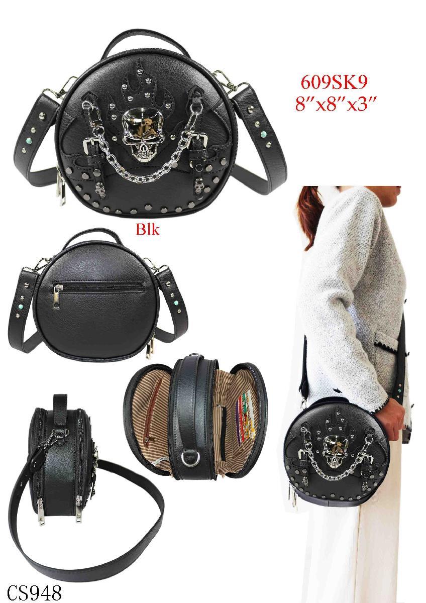 Skull & Chains Round Crossbody Bag - Black image