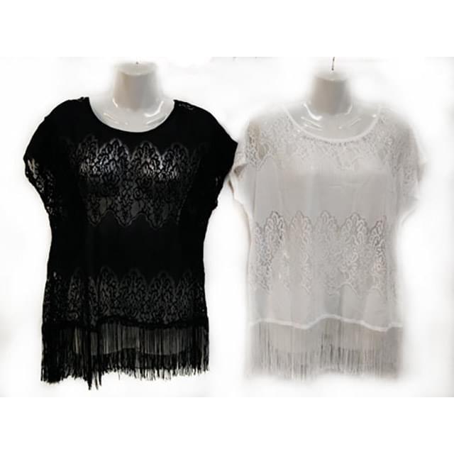 Crochet Lace Top Fringe Coverup Tops - Assorted image