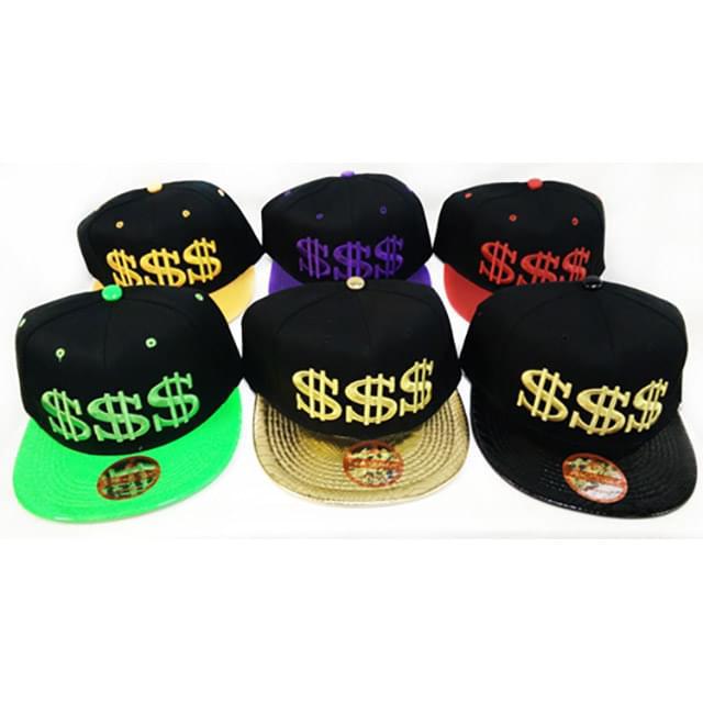 $$$ Triple Dollar Sign Flat Bill Snapback Hats - Assorted image
