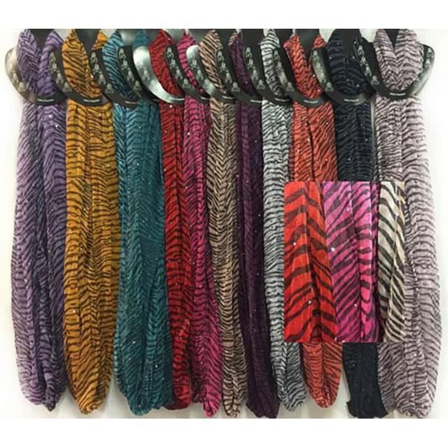 Lightweight Infinity Circle Scarves With Zebra Print & Sequins - Assorted image
