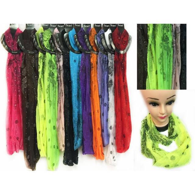 Lightweight Infinity Circle Scarves With Flower Print & Sequins - Assorted image