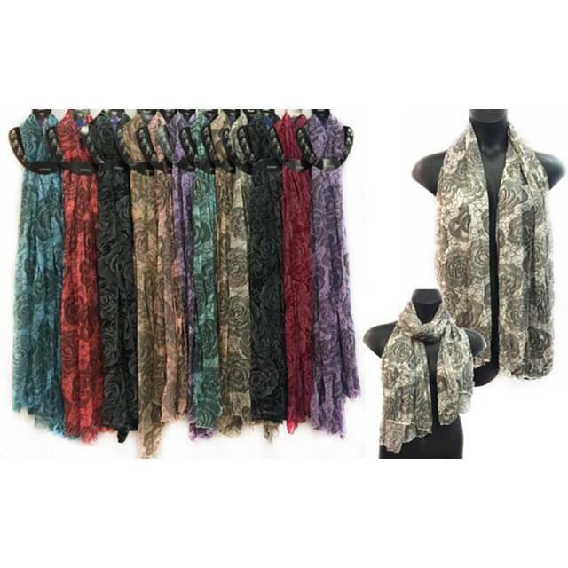 Large Size Lightweight Scarves With Black Rose Print - Assorted image