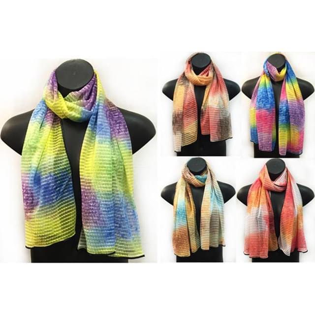 Sectional Texture Scarves With Multicolor Tie Dye Print - Assorted image