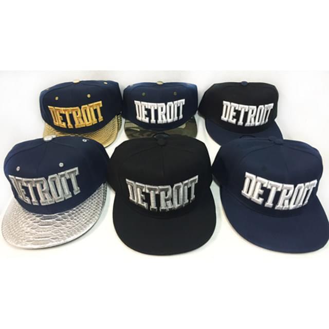 Detroit Block Letter Flat Bill Snapback Hats - Assorted Colors image