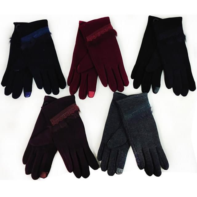 Women's Touchscreen Winter Gloves With Faux Fur & Embroidery - Assorted image