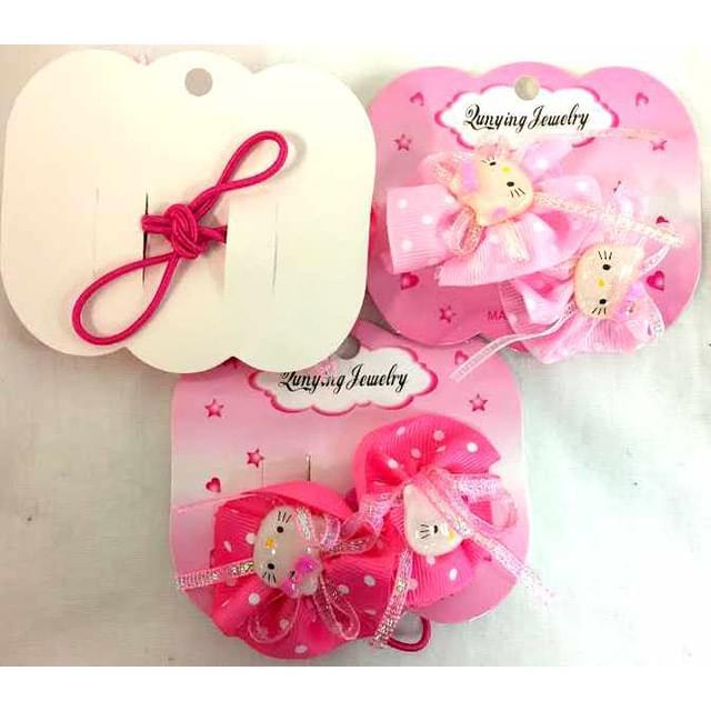 Kitty Lace Hair Bands With Polkadots - Pink image