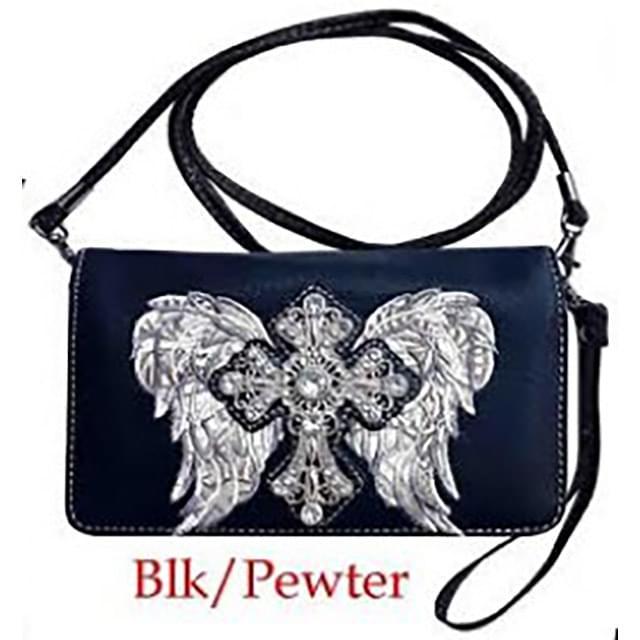 Rhinestone Winged Cross Western Purse - Pewter image