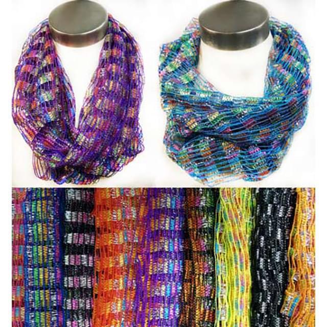 Open-Thread Fishnet Multicolor Infinity Circle Scarves - Assorted image