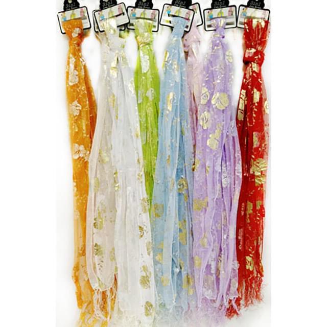 Lightweight Scarves With Gold Foil Flower Print & Fringes - Assorted image