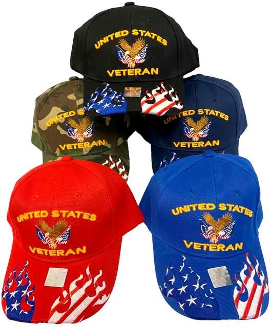 "United States Veteran" Hats/Caps With Flames On Bill image