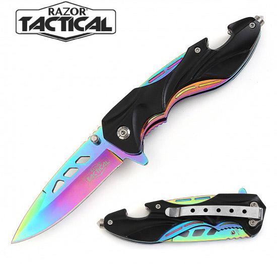 4.75'' Spring-Assisted Knife With Black Handle & Rainbow Blade image