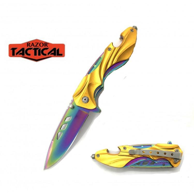 Rainbow Blade Spring-Assisted Knife - Gold Handle image
