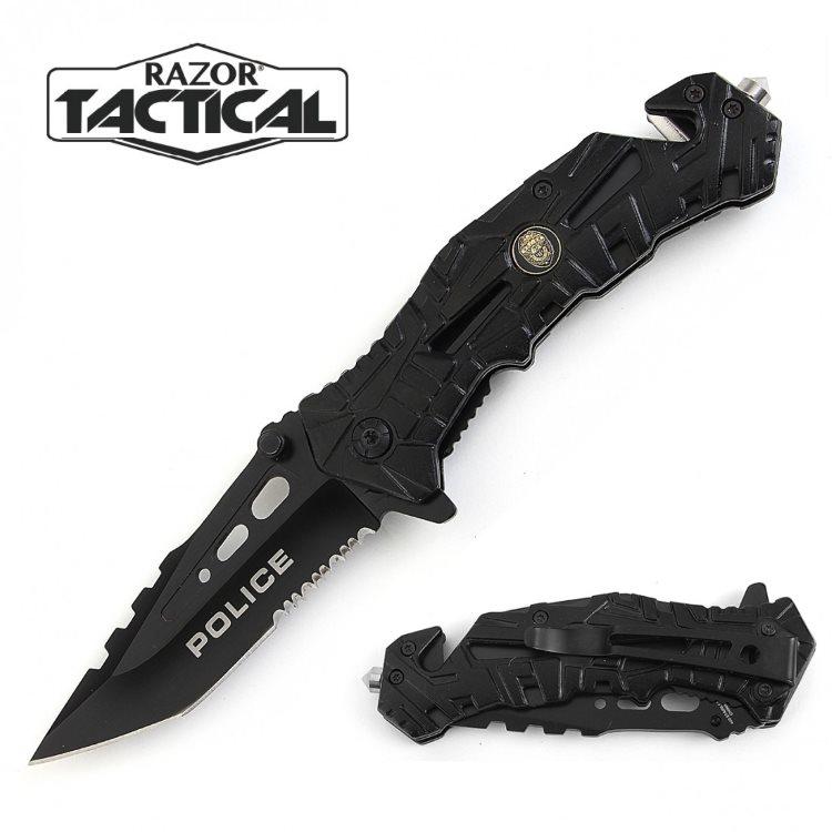 Police Folding Knife With Aluminum Handle - Black image