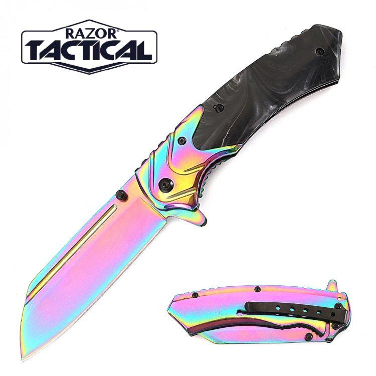 Rainbow Blade Titanium Coated Spring-Assisted Knife - Black Pearl Handle image