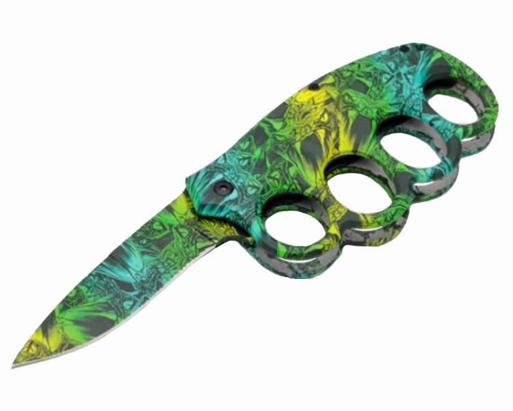 4.5" Spring-Assisted Finger Guard Knife - Green Dragon image