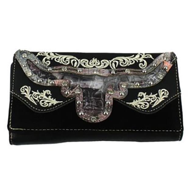 Longhorn Western Wallet With Studs - Black image