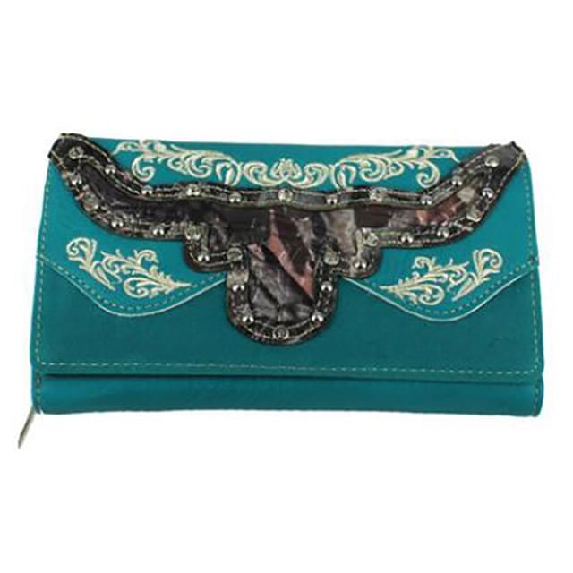 Longhorn Western Wallet With Studs - Turquoise image