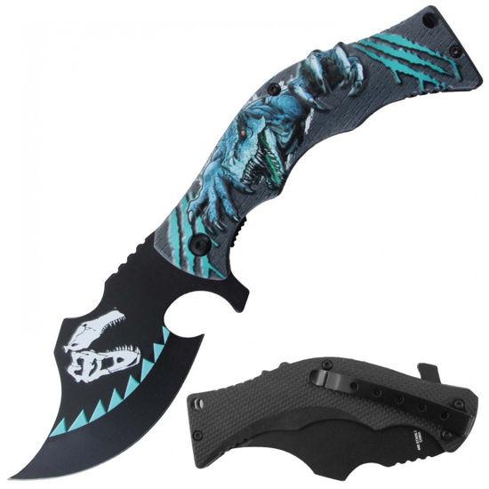 Spring-Assisted Knife With 3D Printed Handle - Blue Dinosaur image