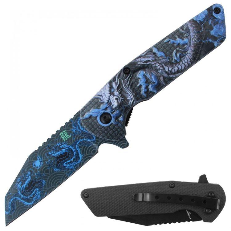 Spring-Assisted Knife With 3D Printed Handle - Blue image