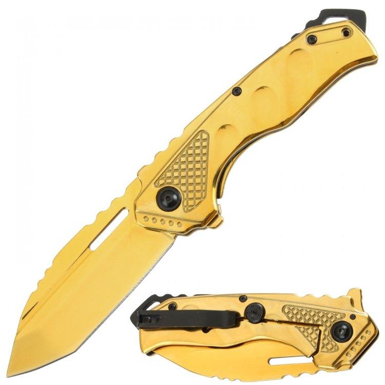 4.75'' Spring-Assisted Knife With Titanium Coated Handle - Gold image