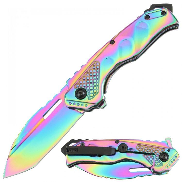 4.75'' Spring-Assisted Knife With Titanium Coated Handle - Rainbow image