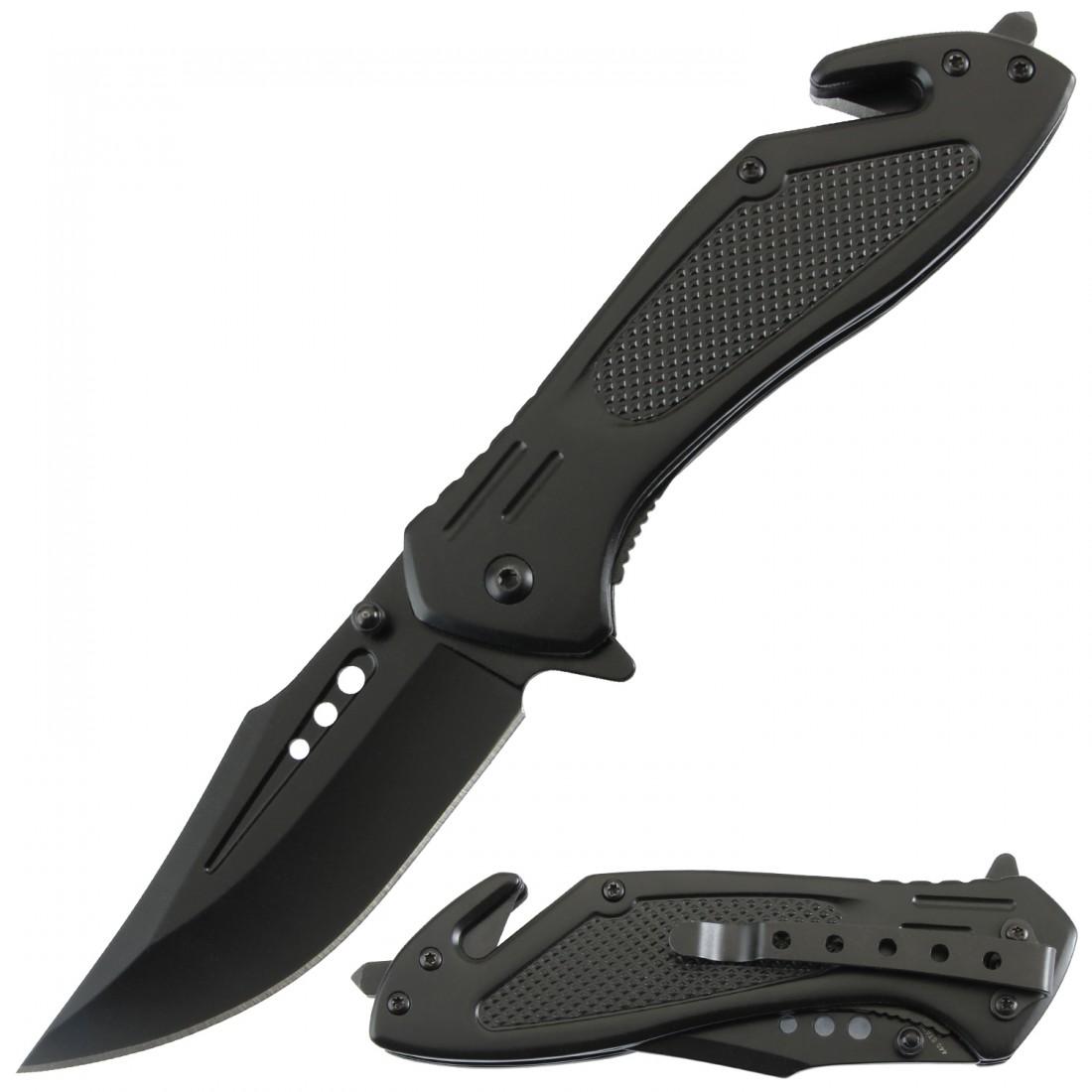 Spring-Assisted Clip Point Knife With Titanium Coated Handle - Black image