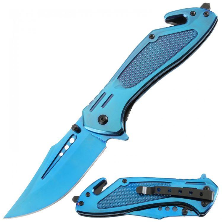 Spring-Assisted Clip Point Knife With Titanium Coated Handle - Blue image