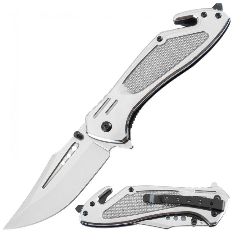 Spring-Assisted Clip Point Knife With Titanium Coated Handle - Silver image