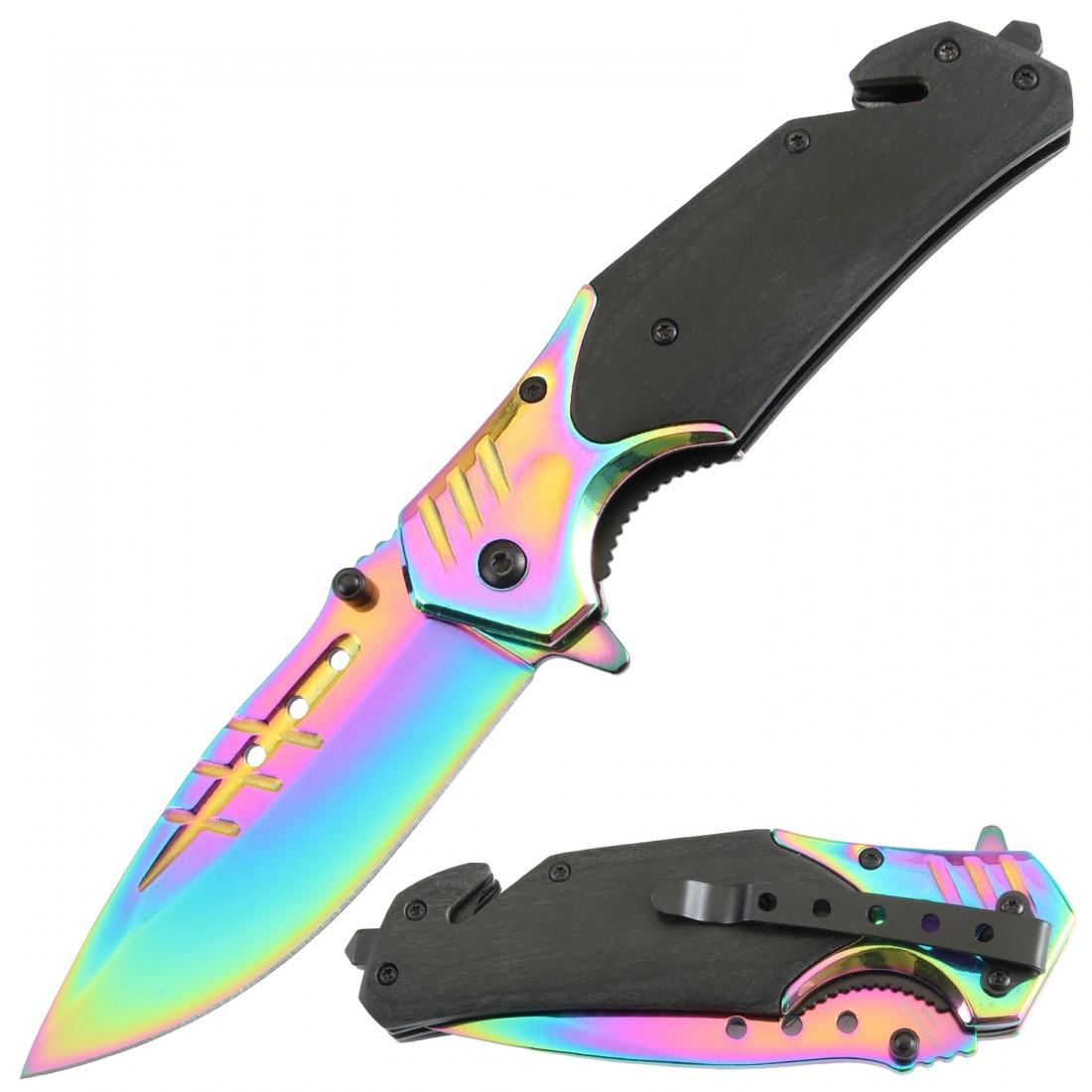 Titanium Blade Spring-Assisted Knife - Black Pakkawood Handle image