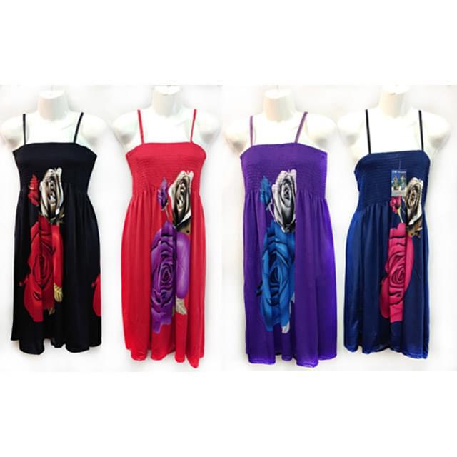 Rose Print Spaghetti Strap Sundresses With Ruffle Hem - Assorted image