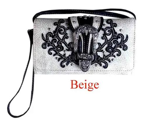 Rhinestone Buckle Wallet - Beige image