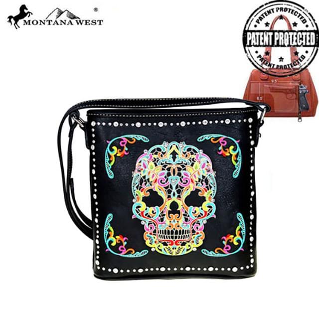 Montana West Sugar Skull Concealed Handgun Crossbody Bag Black image