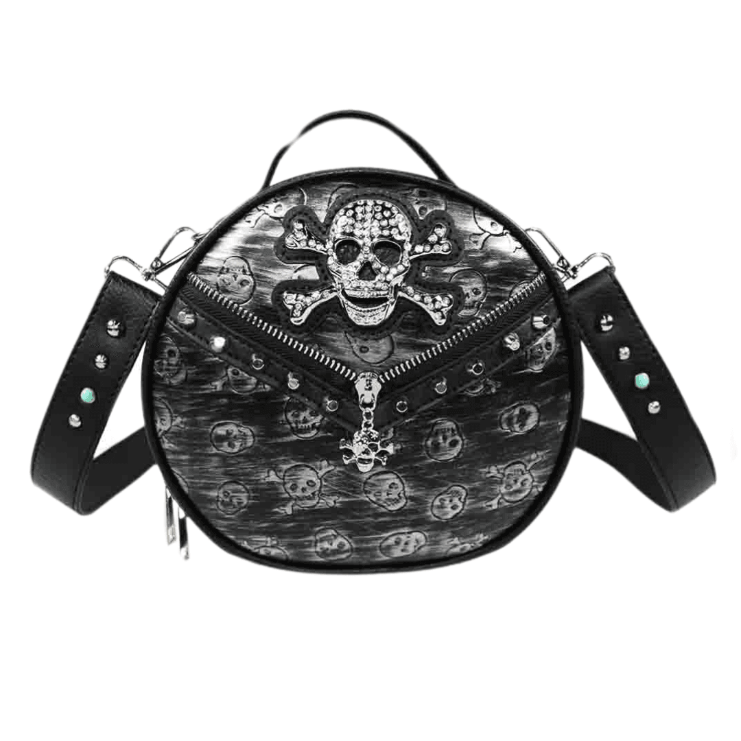 Rhinestone Skull Round Crossbody Bag - Pewter image