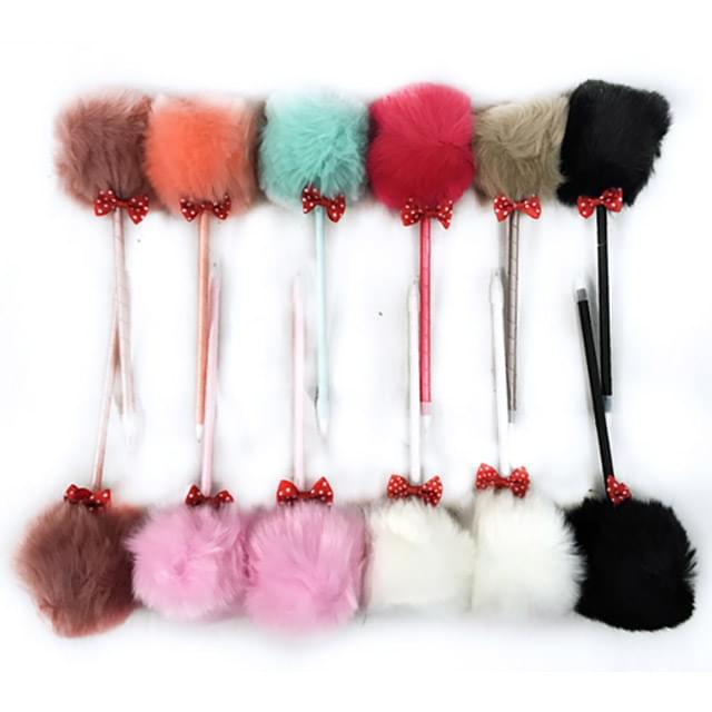 Polka Dot Pens With Pom Pom & Bow Tie image