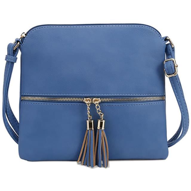 Fashion Purse With Tassel & Adjustable Long Strap - Blue image