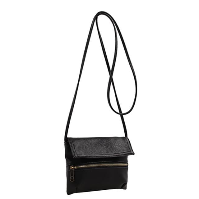 Fashion Crossbody Sling Purse With Front Zipper - Black image