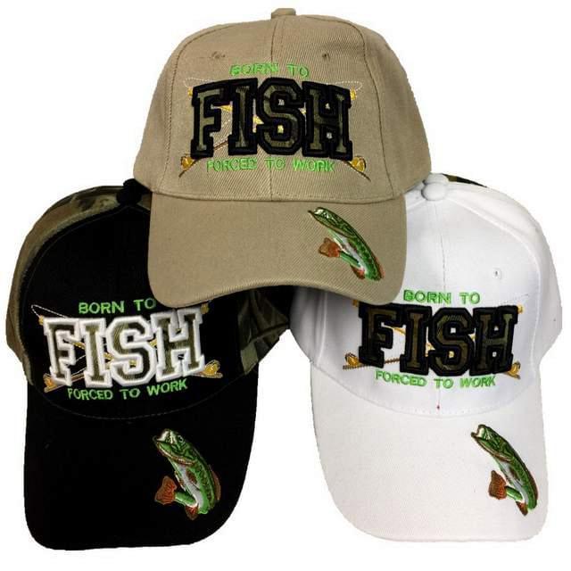 "Born To Fish Forced To Work" Hats image
