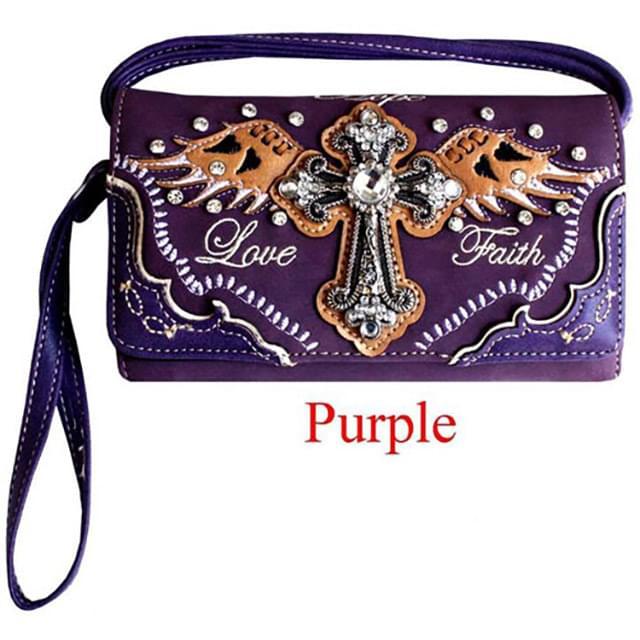 Love & Faith Rhinestone Cross Wallet - Purple image
