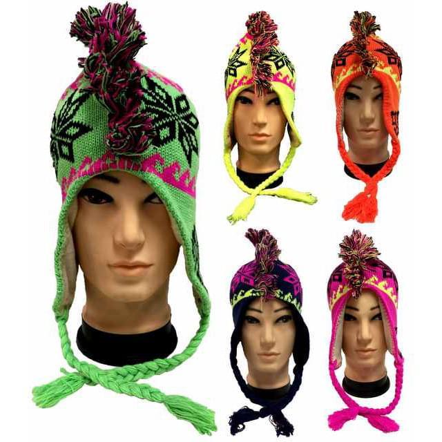 Neon Knit Mohawk Winter Hats With Ear Flaps image