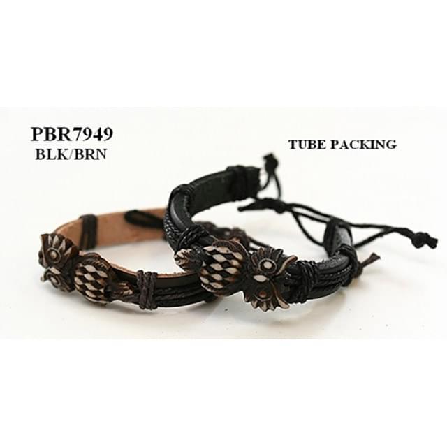 Owl Charm Faux Leather Bracelets - Black & Brown image