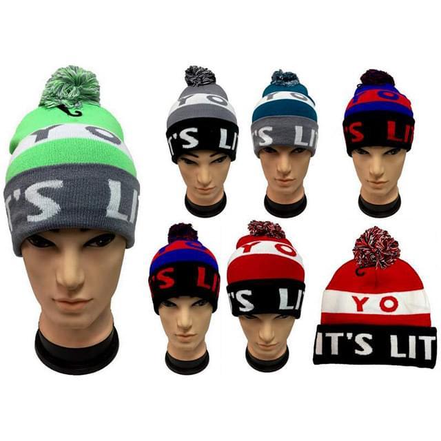 "It's Lit" Knitted Pom Pom Beanie Hats image