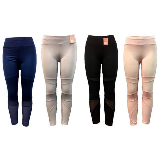 Solid Color Leggings With Mesh Inserts - Assorted image