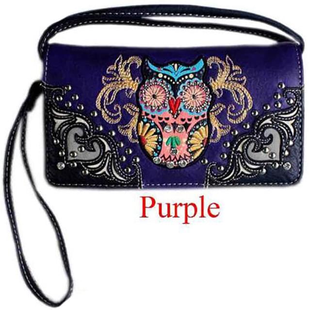 Colorful Owl Embroidery Wallet - Purple image