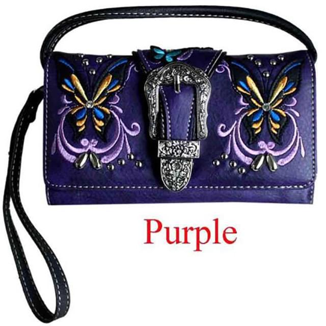 Butterfly Rhinestone Buckle Wallet - Purple image