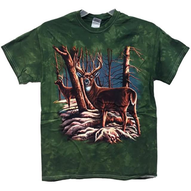 Deer In Snow Tie Dye T-Shirts - Green M/L/XL image
