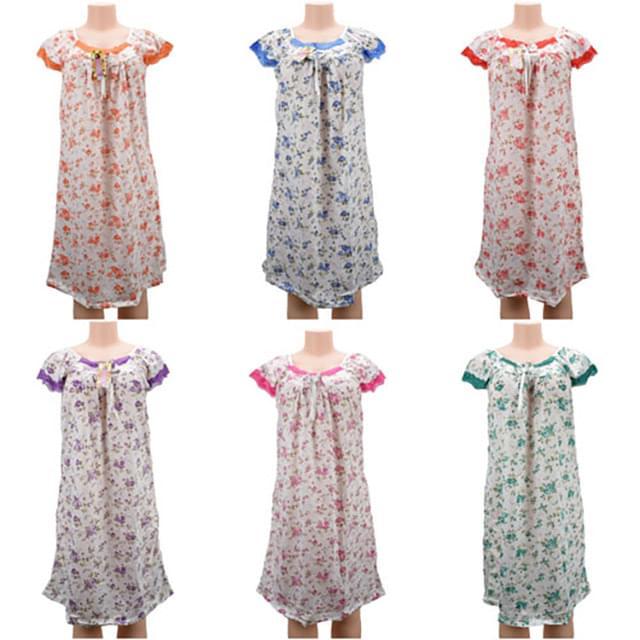 Wholesale Women Pajama Night Gown Small Flower Print Short Sleeve image