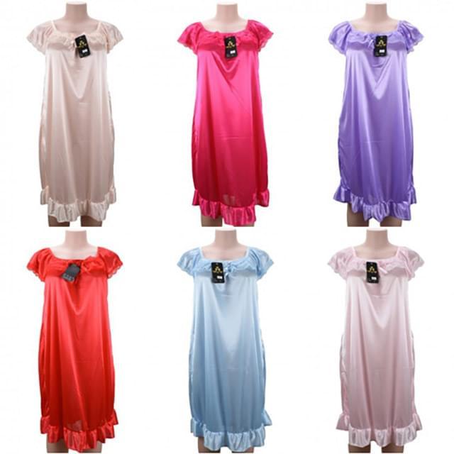 Wholesale Women Pajama Night Gown Short Sleeve Solid Colors image