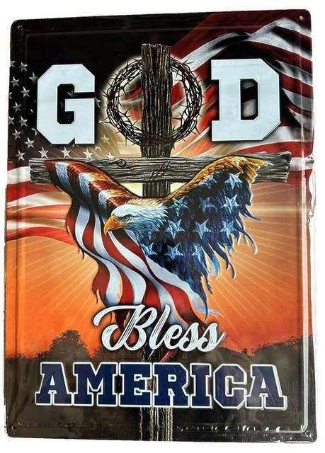 "God Bless America" Eagle & Cross Tin Signs image