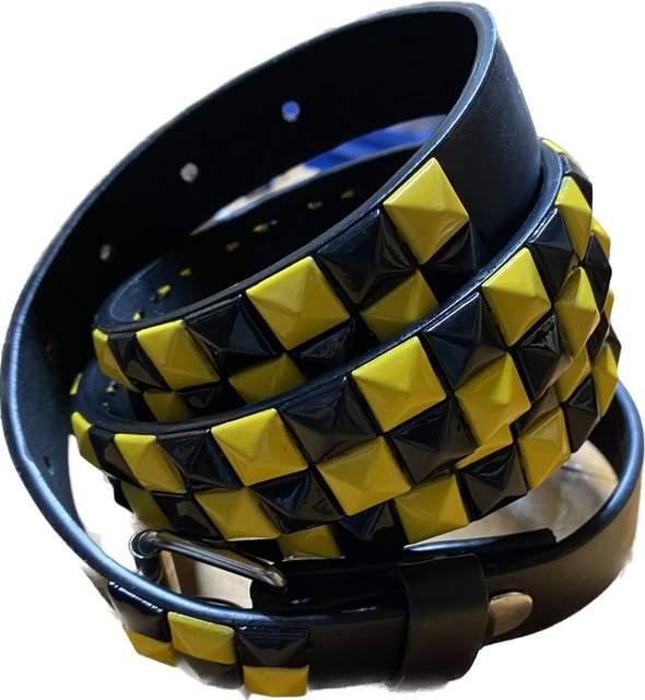 Metallic Yellow & Black Studded 2-Row Skinny Belts image