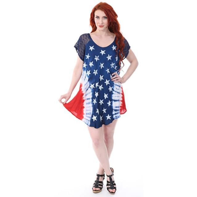 Rayon American Flag Pattern Short Sleeve Dresses image